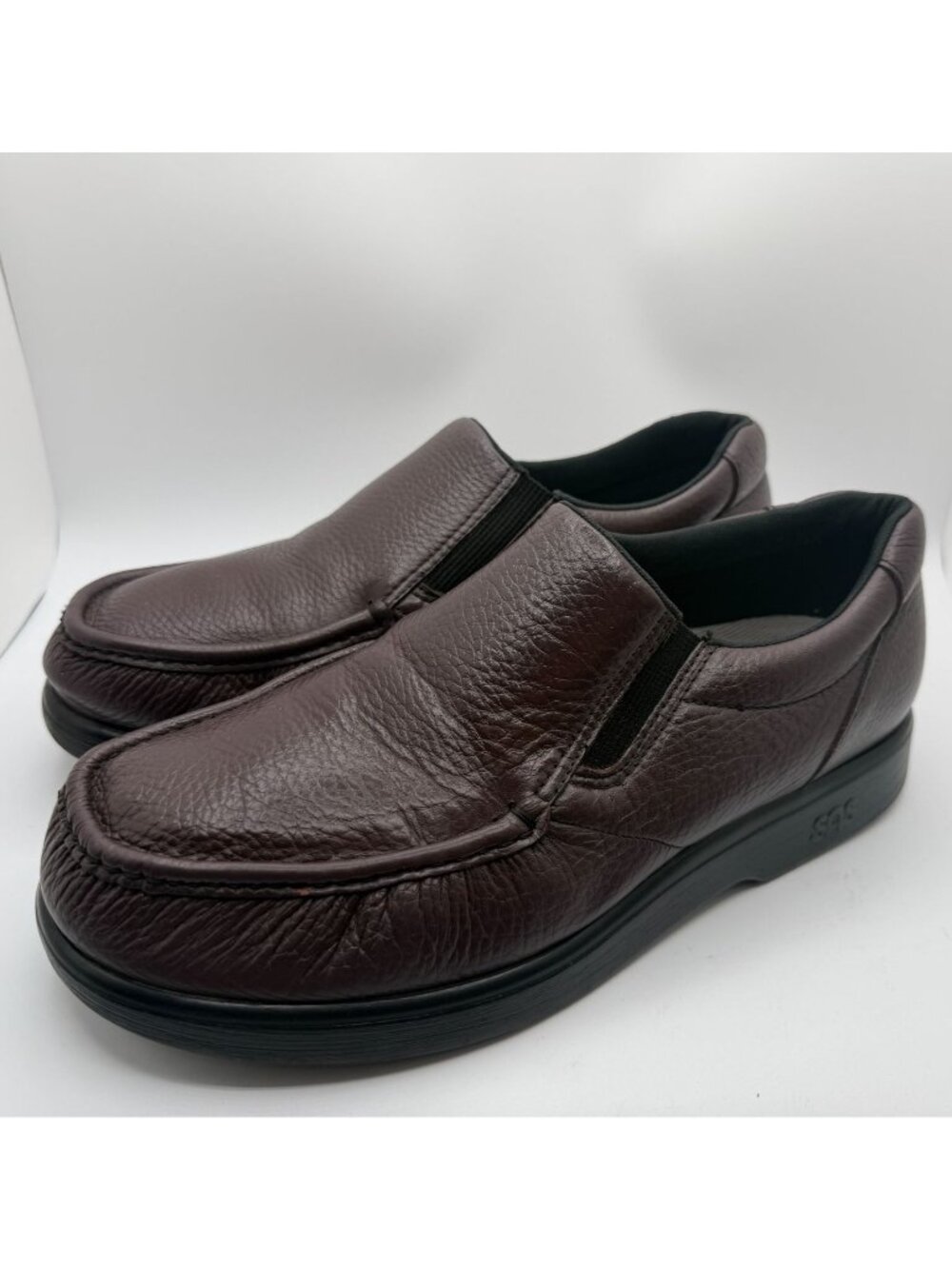 SAS Side Gore Cordovan Loafers Mens Size 12WW Burgundy Casual Slip On Shoes